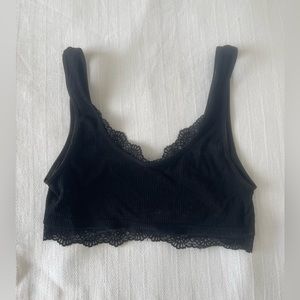 Black ribbed bralette/top with lace detailing